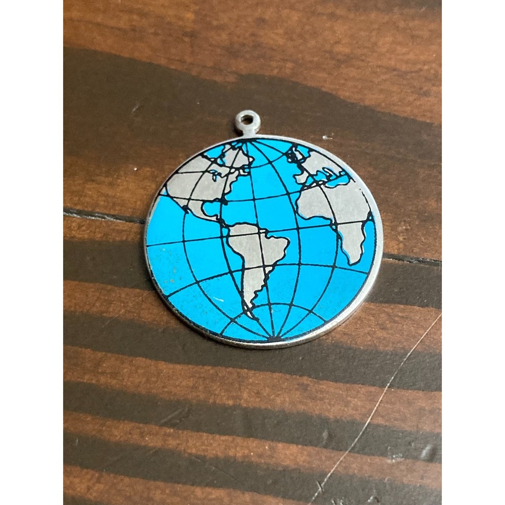 Vintage Sarah Coventry Sarah World Globe Map Charm Earth Travel Blue Silver